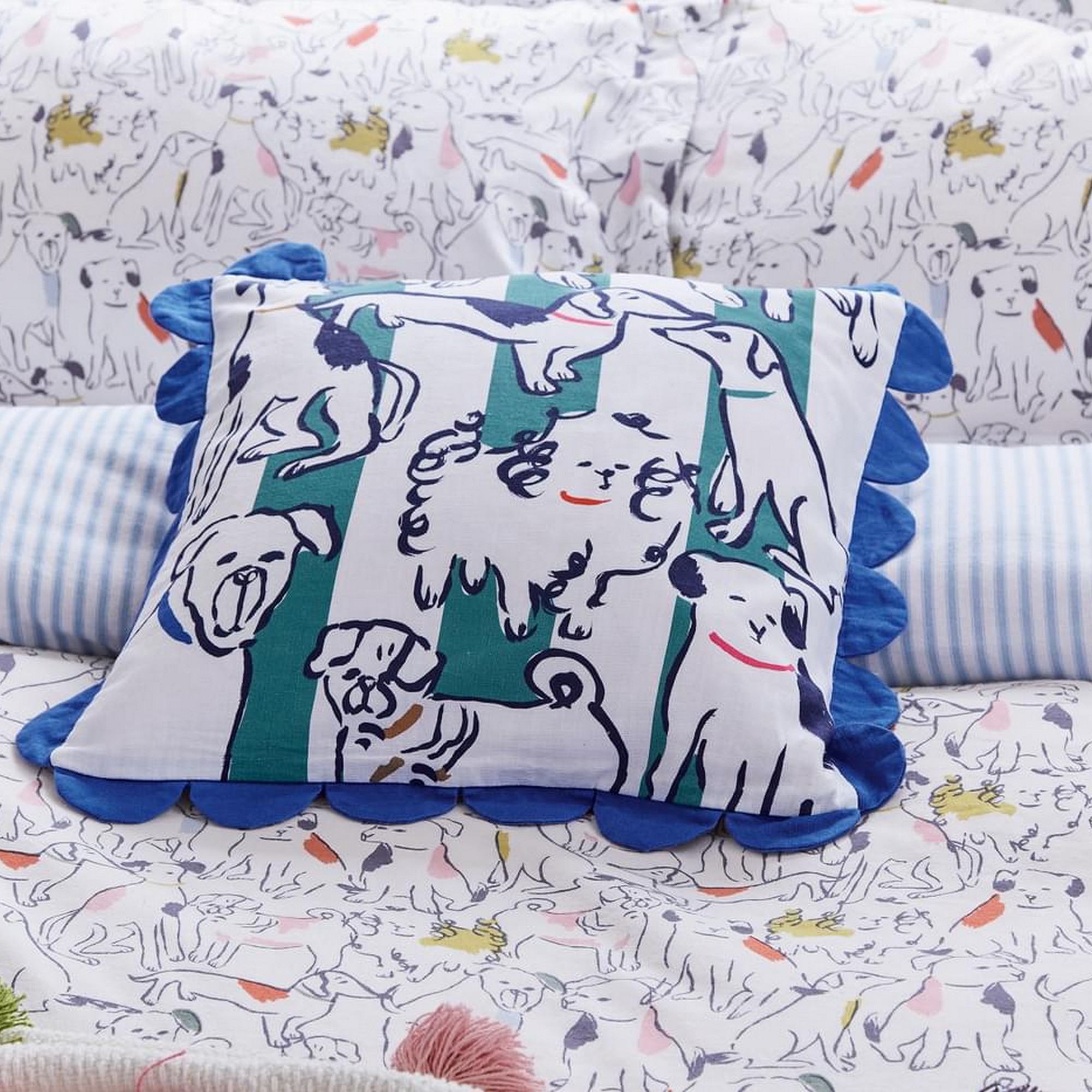 Linear Dogs Cotton Cushion By Joules In Multi